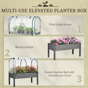 Elevated Wooden Garden Planter Box with PE Cover for Outdoor Use Dark Grey