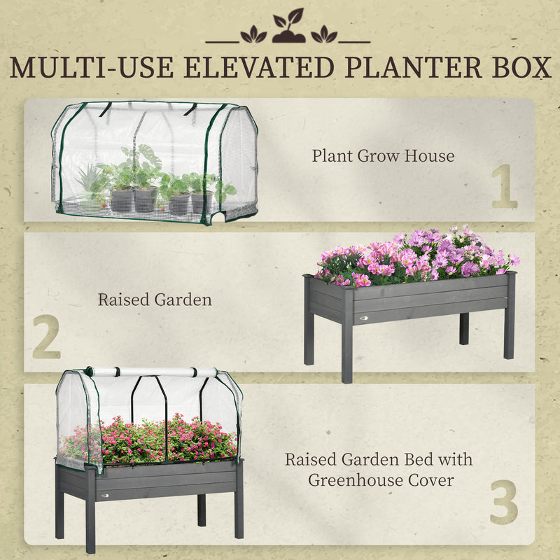 Elevated Wooden Garden Planter Box with PE Cover for Outdoor Use Dark Grey