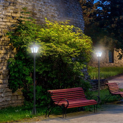 Set of 2 Black Solar Garden Post Lights with LED Lanterns and Dusk Sensor 1.2M Tall