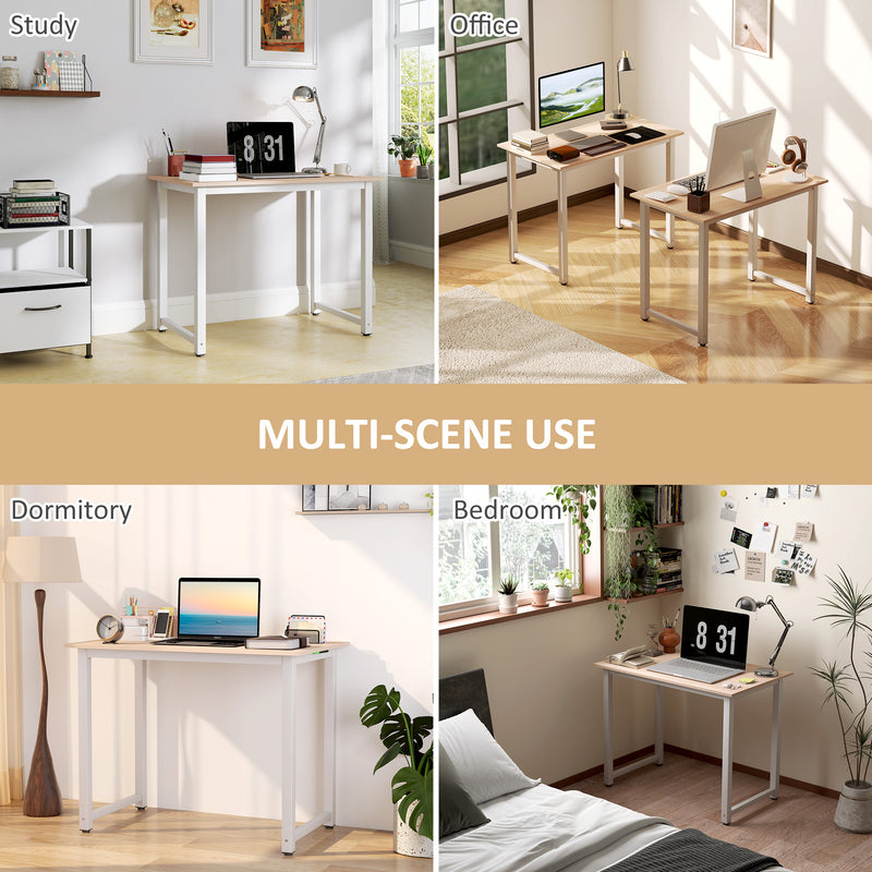 White Computer Desk 100cm Home Office Writing Table with Metal Frame by HOMCOM