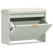 Green Upholstered Shoe Storage Bench with Padded Seat for Hallway or Bedroom