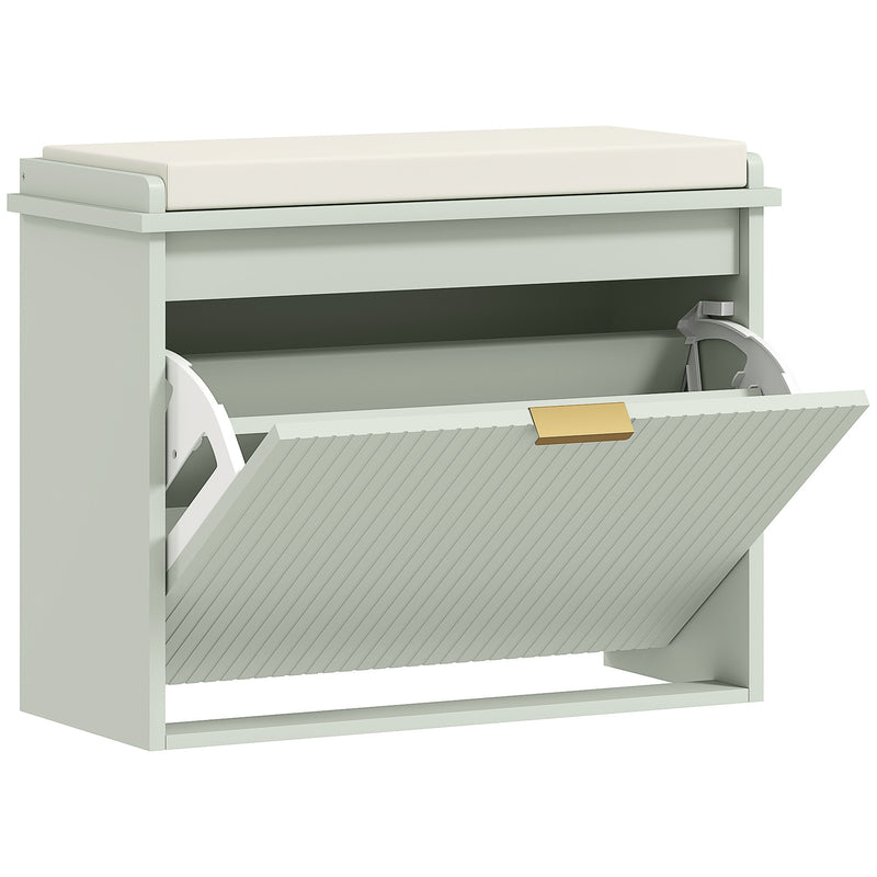 Green Upholstered Shoe Storage Bench with Padded Seat for Hallway or Bedroom
