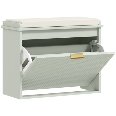Green Upholstered Shoe Storage Bench with Padded Seat for Hallway or Bedroom