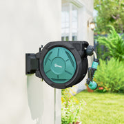 Wall Mounted Retractable Garden Hose Reel With Auto Rewind And Spray Nozzle Black Outsunny