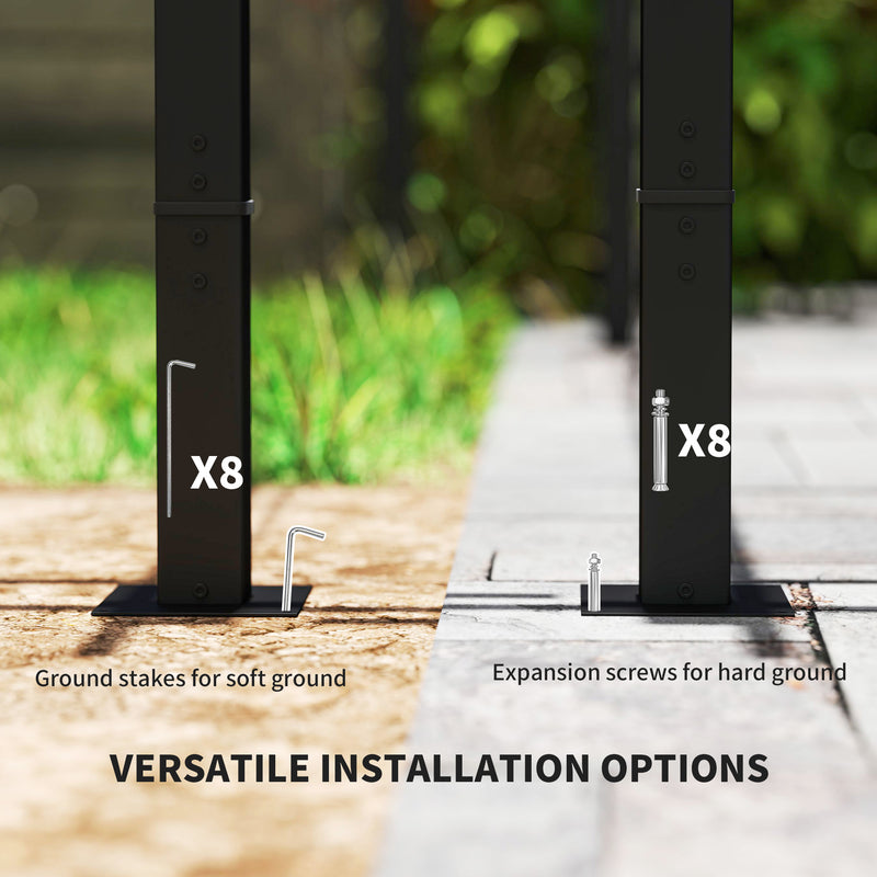 3x3m Metal Retractable Pergola With Side Curtains for Flexible Outdoor Shade, Grey
