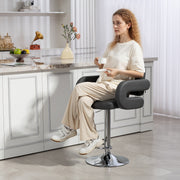 Adjustable Swivel Bar Stool with Backrest Armrests and Footrest for Kitchen Island Grey