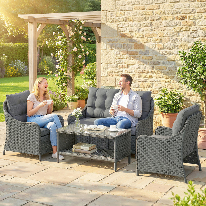 Garden Rattan Furniture Set with Cushions and Coffee Table for Relaxing Outdoors Dark Grey Outsunny