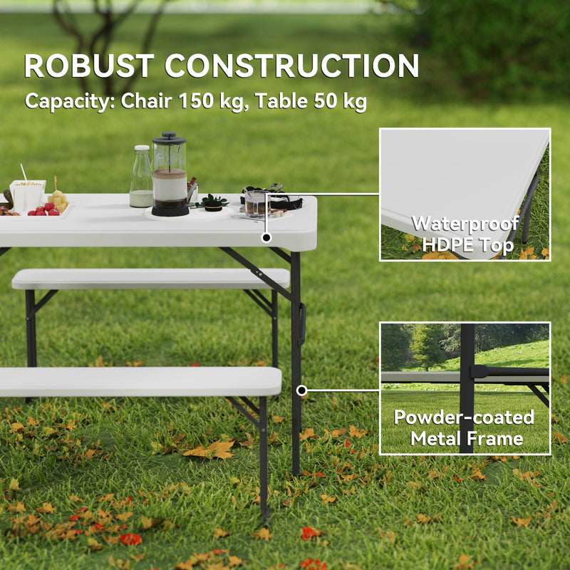 3 Piece Folding Picnic Table and Bench Set for Outdoor Dining and Camping White