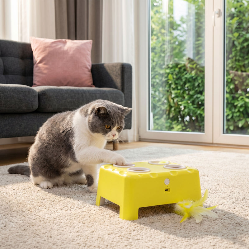 Automatic Interactive Cat Toy for Indoor Play and Boredom Relief Yellow White Pawhut