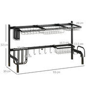 2 Tier Over Sink Dish Drying Rack Adjustable Space Saving Drainer for Kitchen, Black