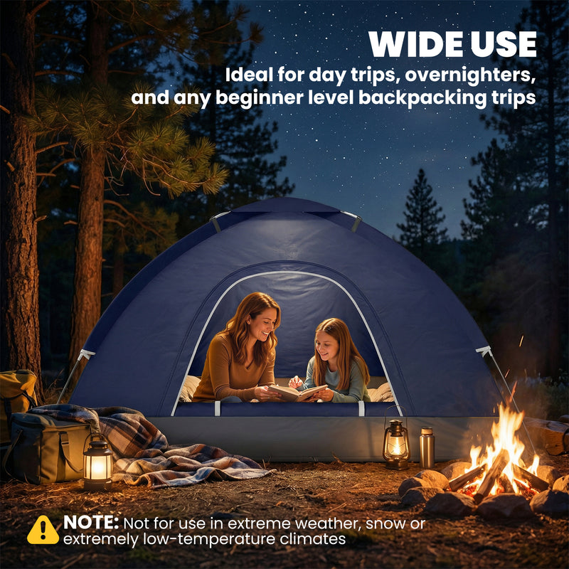 2 Person Camping Tent with Mesh Windows for Ventilation and Bug Protection Navy Blue