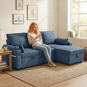 Corner Sofa Bed with Storage and USB Charging for Small Living Rooms Blue AOSOM