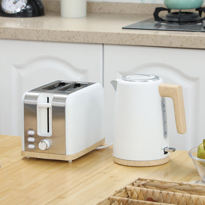 White 1.7L Fast Boil Cordless Kettle and 2 Slice Toaster Set With 7 Browning Levels by HOMCOM