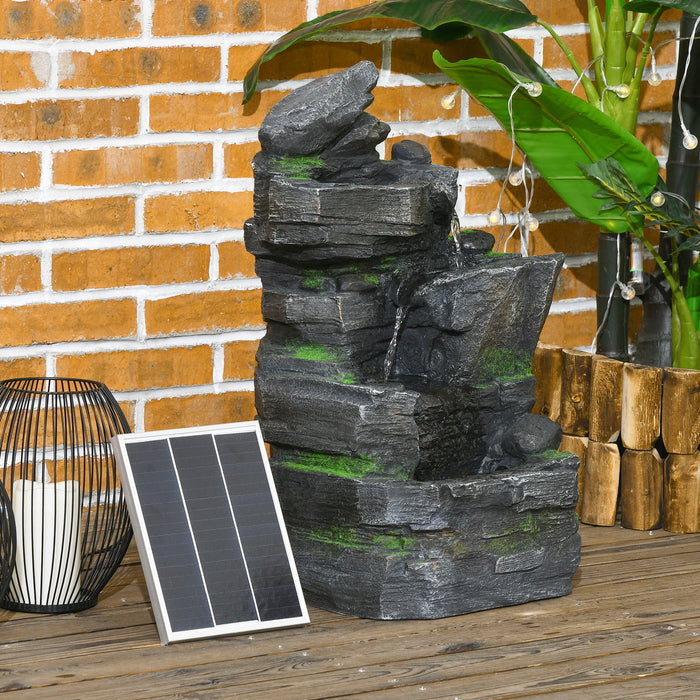 Dark Grey Garden Water Feature with LED Lights for Outdoor Decor by Outsunny