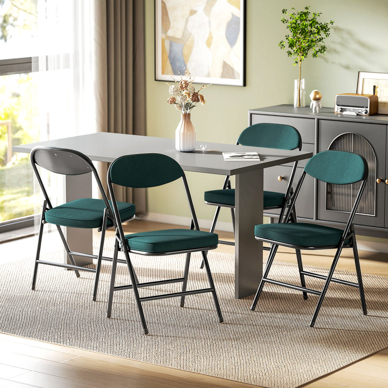 Set of Four Folding Corduroy Dining Chairs Ideal for Small Spaces and Extra Seating Blue