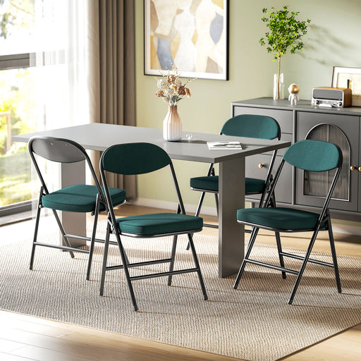 Set of Four Folding Corduroy Dining Chairs Ideal for Small Spaces and Extra Seating Blue
