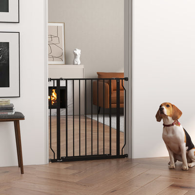 Extra Wide Dog Safety Gate with Walk Through Door for Stairs and Hallways Black