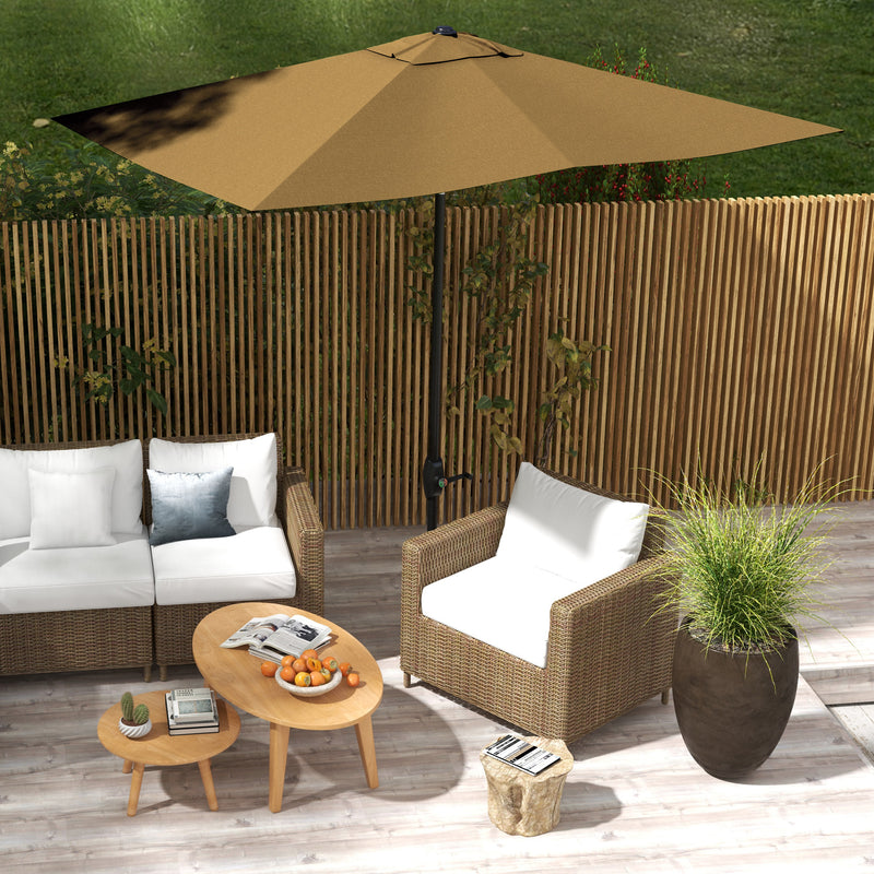Brown 2 x 3m Rectangular Garden Parasol with Crank Tilt Aluminium Pole Sun Shade
