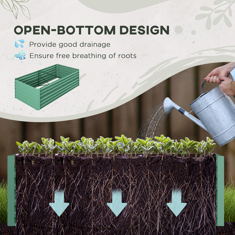 Galvanised Steel Raised Garden Bed With Reinforced Frame For Outdoor Planting Light Green AOSOM