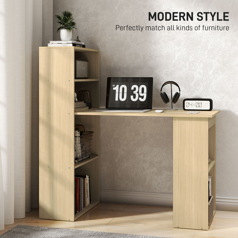120cm Modern Computer Desk with 6 Shelves Natural Wood Finish by HOMCOM