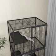 Rolling Small Animal Cage with Storage Shelf and Accessories for Ferrets or Chinchillas, Grey
