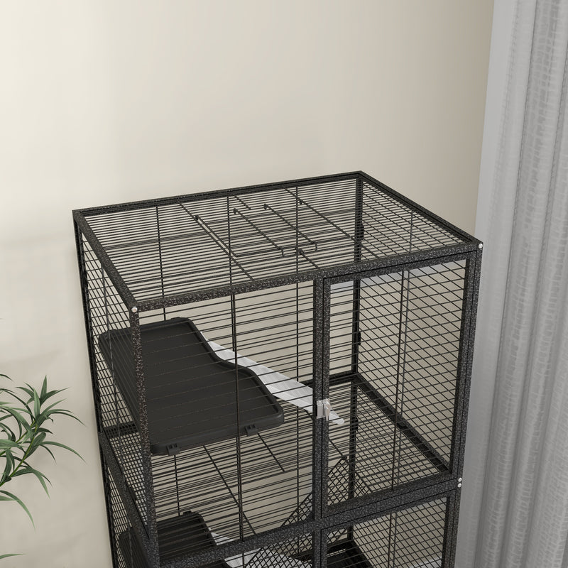 Rolling Small Animal Cage with Storage Shelf and Accessories for Ferrets or Chinchillas, Grey