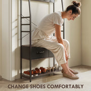 Coat Rack Hall Tree With Shoe Storage Bench and Drawers for Hallway or Entryway Grey