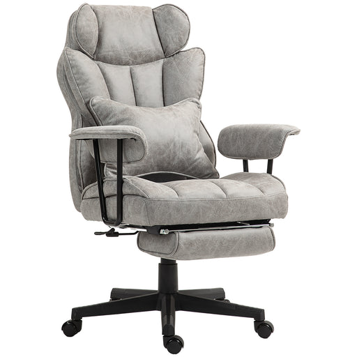 Reclining Massage Office Chair with Heat and Footrest for Home or Desk Use, Grey