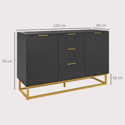 Sideboard with 3 Drawers and Adjustable Shelves for Storage in Living Room Black