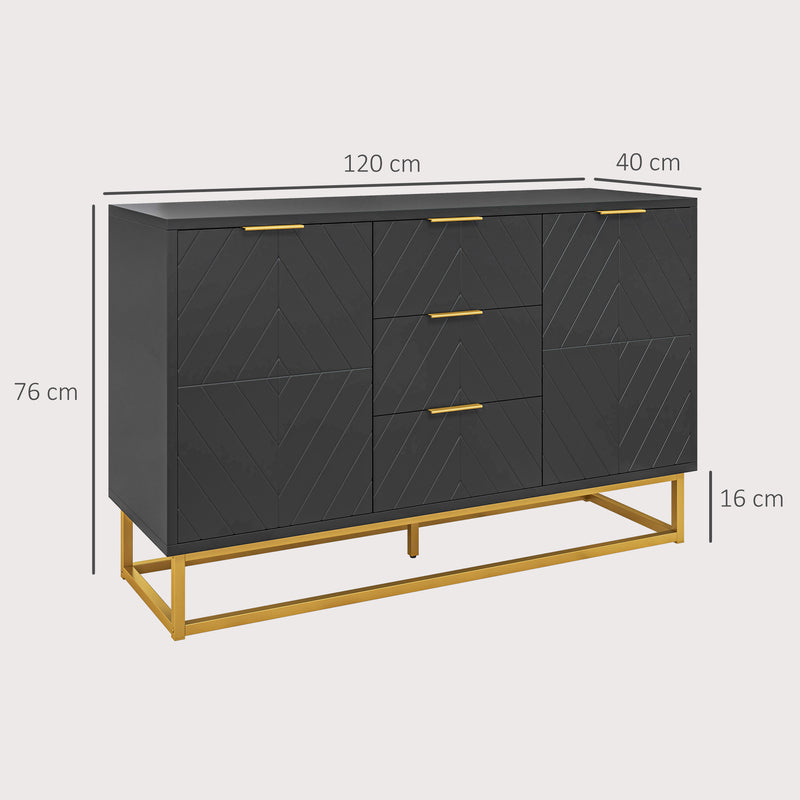 Sideboard with 3 Drawers and Adjustable Shelves for Storage in Living Room Black