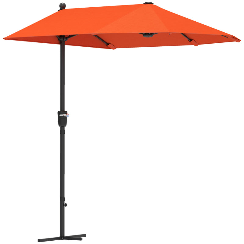 Orange 2m Half Parasol Garden Umbrella with Crank Handle and Cross Base by Outsunny