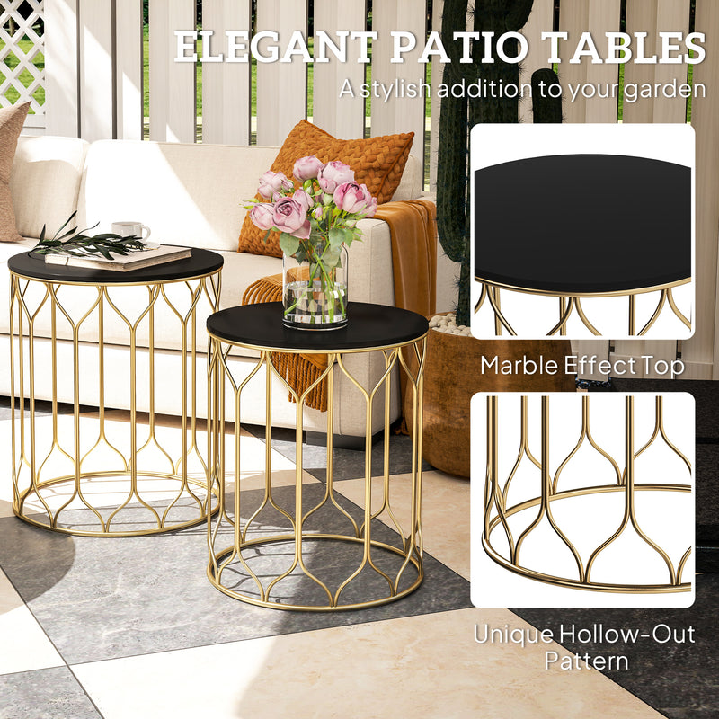 Set of 2 Nesting Garden Side Tables with Ceramic Tile Top for Indoor Outdoor Use by Outsunny