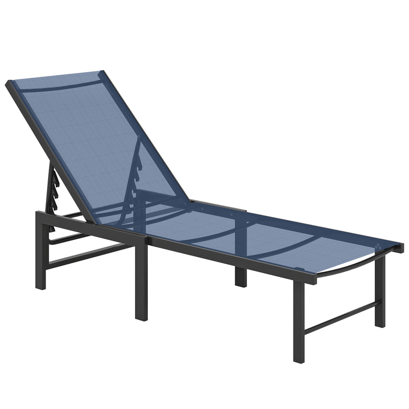 Garden Sun Lounger with Adjustable Backrest and Breathable Seat for Outdoor Relaxing Dark Blue Outsunny