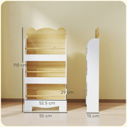 3 Tier Kids Bookshelf With Bear Design Space Saving Bookcase For Bedroom Or Playroom White AOSOM