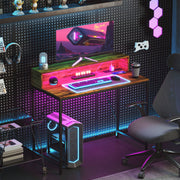 100cm Gaming Desk with LED Lights and Power Outlets Rustic Brown by HOMCOM