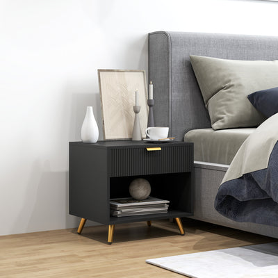Black and Gold Bedside Table with Drawer and Shelf for Elegant Storage by HOMCOM