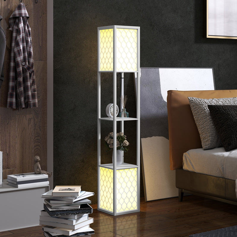 White Floor Lamp with Shelves Duo Light Design for Storage and Display by HOMCOM