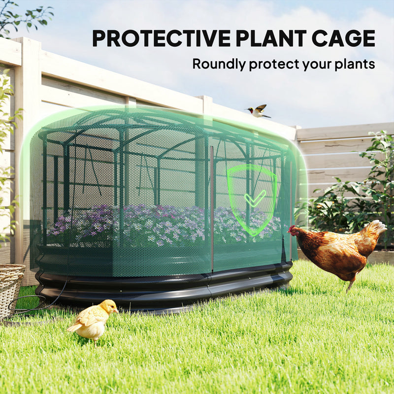 Galvanised Raised Garden Bed With Self Watering System and Mesh Cover 6x3ft Dark Grey Green AOSOM