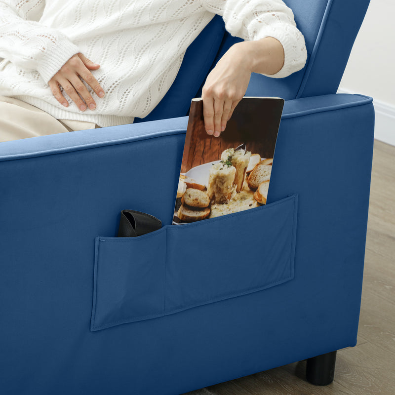 Blue Three Seater Velvet Feel Sofa Bed Comfortable and Stylish by HOMCOM