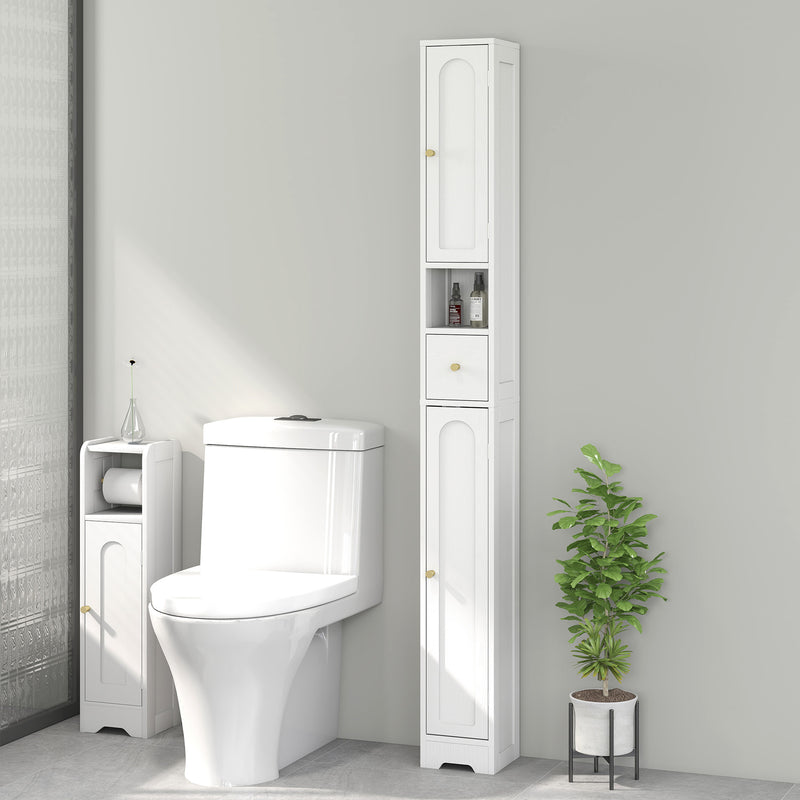 Tall Bathroom Storage Cabinet with Arched Doors for Towels and Toiletries, White
