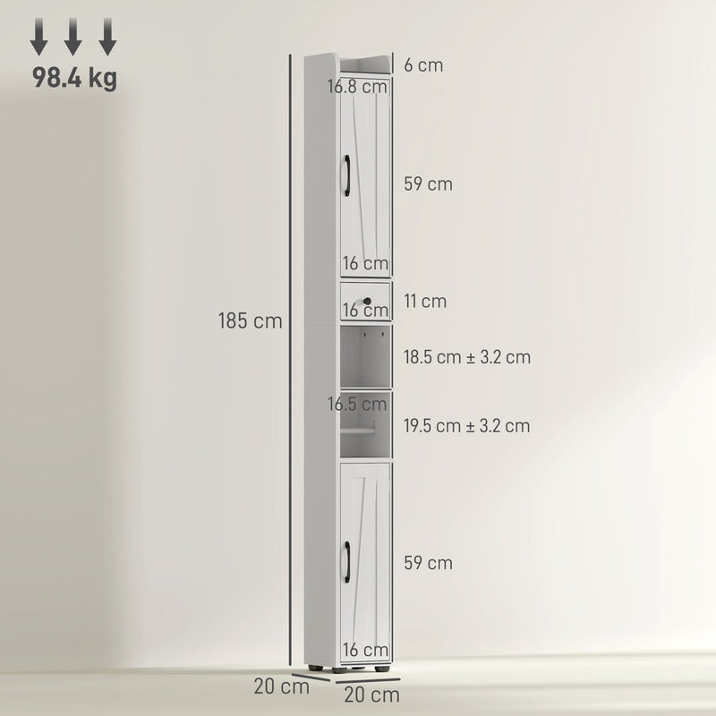 Tall Slim Bathroom Storage Cabinet With Barn Doors And Adjustable Shelves, White
