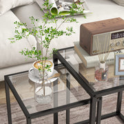 Set of 2 Black Nesting Tables with Tempered Glass Top and Steel Frame for Living Room by HOMCOM