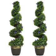 Set of 2 Artificial Boxwood Spiral Topiary Trees with Lavender in Pots 115cm by HOMCOM