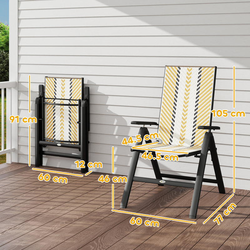 Outdoor Rattan Folding Chairs Set of 2 with 5 Position Backrest and Wide Armrests Orange by Outsunny