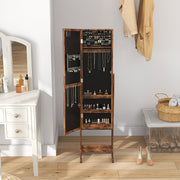 Freestanding Full Length Mirror Cabinet with LED Jewelry Storage and Adjustable Angle Rustic Brown