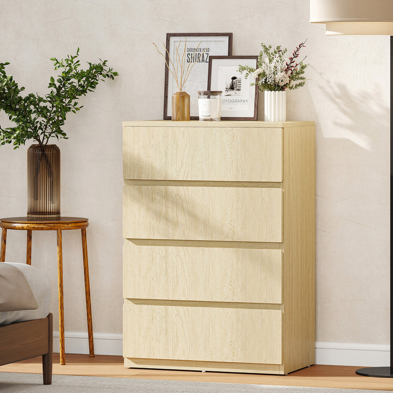 Chest of Drawers with 4 Spacious Handleless Drawers for Bedroom Storage Natural Wood AOSOM