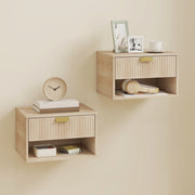 Floating Bedside Tables Set of 2 with Hidden Drawer and Shelf for Space Saving Oak AOSOM