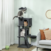 Large 160cm Cat Tree Tower with Hammock Condos Scratching Posts and Ladder Dark Grey AOSOM