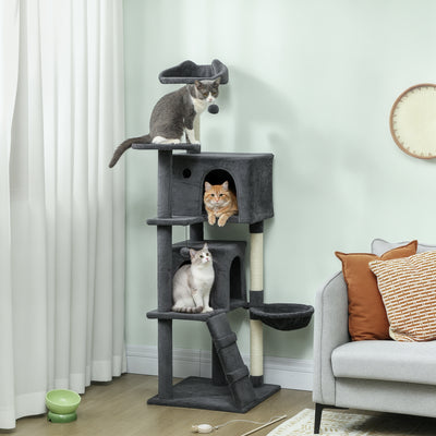 Large 160cm Cat Tree Tower with Hammock Condos Scratching Posts and Ladder Dark Grey AOSOM
