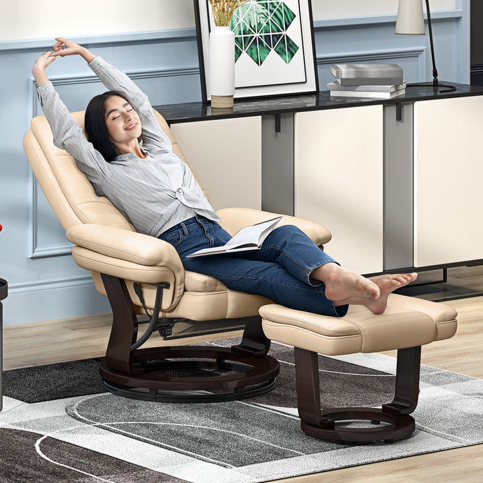 Beige Faux Leather Reclining Chair with 135Â° Adjustability and Footstool by HOMCOM